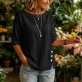 thumbnail image 5 of Cilsoka Cotton Linen T-Shirt for Women Versatile Short Sleeve Crew Neck Shirts with Side Button Down Casual Loose Fit Tops, 5 of 6