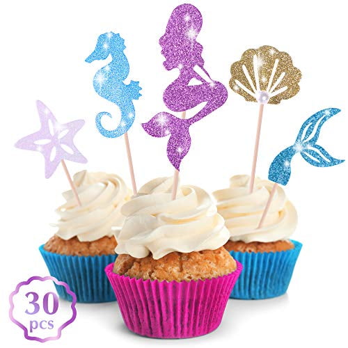 Get Fresh Mermaid Cupcake Toppers Decorations - 30-pcs Glittery Mermaid Tail Cupcake Toppers Set for Under The Sea Party - The Little Mermaid Cupcake Toppers to be Used as Under The Sea Cupcake Picks