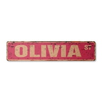 OLIVIA Vintage Aluminum Street Sign Childrens Name Room Metal Sign rustic metal tin | Indoor/Outdoor |  30" Wide