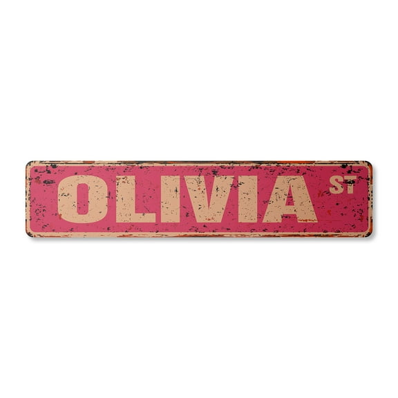 OLIVIA Vintage Aluminum Street Sign Childrens Name Room Metal Sign rustic metal tin | Indoor/Outdoor | 18" Wide