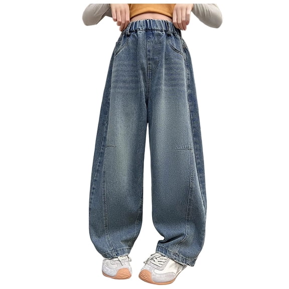 Zanarzt Girls Wide Leg Jeans Girls Wide Leg Jeans Childrens Loose Pants Baggy Jeans Blue,11-12 Years