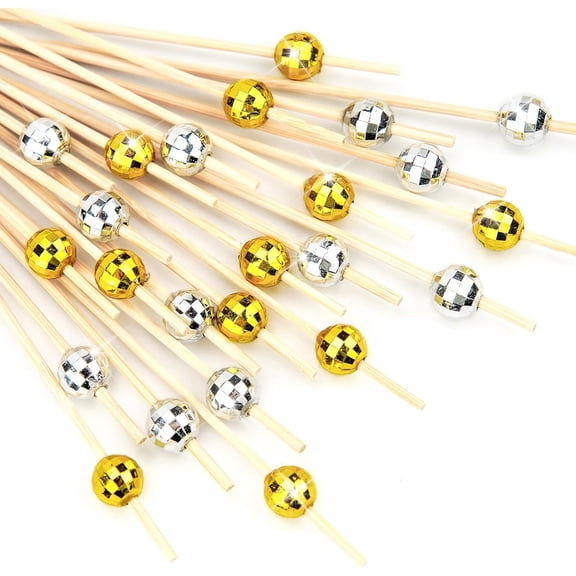 Minzimin 100 Counts Cocktail Picks, Fancy Toothpicks for Appetizers, Tricolor Pearl Wooden Sticks for Party Supplies, Valentine's Day Food Picks for Party