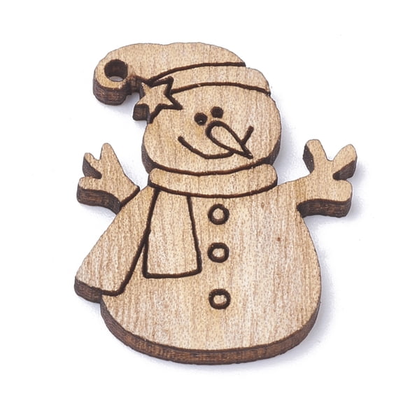 20 pc Undyed Wooden Pendants Snowman BurlyWood 30x23x2mm Hole: 1.5mm