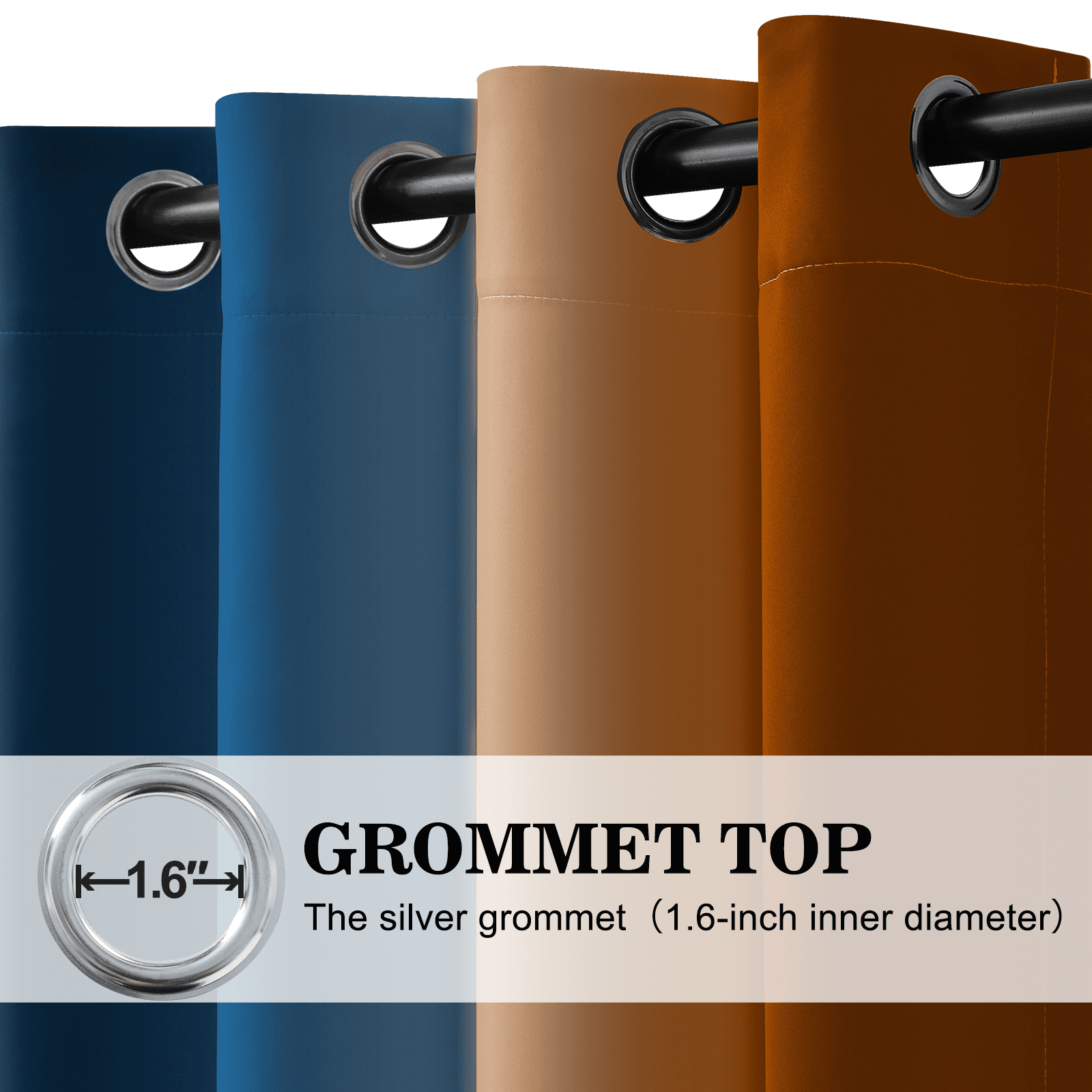Yakamok Blackout Ombre Dark Blue and Burnt Orange Curtains for Bedroom, Gradient Room Darkening Curtains, Grommet Thermal Insulated Light Blocking Window Curtain for Living Room,52 x 84 Inch,2 Panels