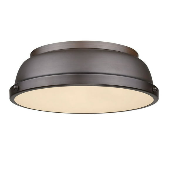 Yep by Golden Lighting Duncan 2-light Flush Mount in Rubbed Bronze and Rubbed Bronze shade