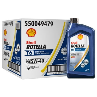 Shell Rotella T6 5W-40 Full Synthetic Diesel Engine Oil, 1qt, 6-pack