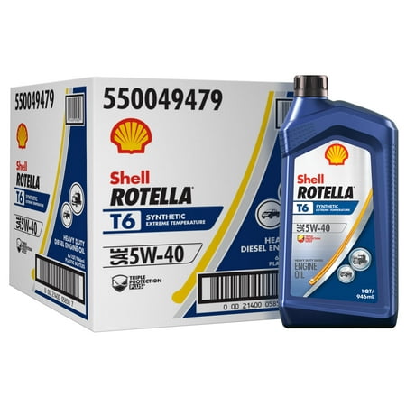 Shell Rotella T6 5W-40 Full Synthetic Heavy Duty Diesel Engine Oil, 1qt,