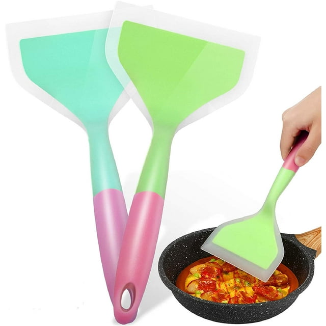 2 Piezas de Silicona Panqueques Pala Espátula Ancha Turner Antiadherente Frito Pala Silicona Ancho Flexible Turner para Antiadherente Utensilios de Cocina Huevo Galleta Tortilla Color Mezclado Jormftte WRLF-231-4