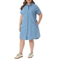 thumbnail image 6 of Agnes Orinda Women's Plus Size Jean Denim Dress Lapel Short Sleeve Button Down Curved Hem Casual A Line Midi Dresses with Pockets 1X Sky Blue, 6 of 8
