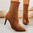 thumbnail image 5 of HAPIMO Women Ankle Boots Pointed Toe Heel Stretch Suede‑like Upper Footwear For Night Events And Fashion Weekend Gatherings Brown 41, 5 of 9