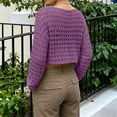 thumbnail image 4 of JULMCOMO Crochet Beach Cover Ups for Women Hollow Out Mesh Knit Summer Crop Tops Long Sleeve Cutout Bikini Cover Ups for Swimwear Purple S, 4 of 7
