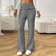 thumbnail image 2 of Women's Striped Flared Ribbed Knit Pants Low Waist Wide Leg Trousers Elastic Waist Casual Loungewear Trousers, 2 of 7