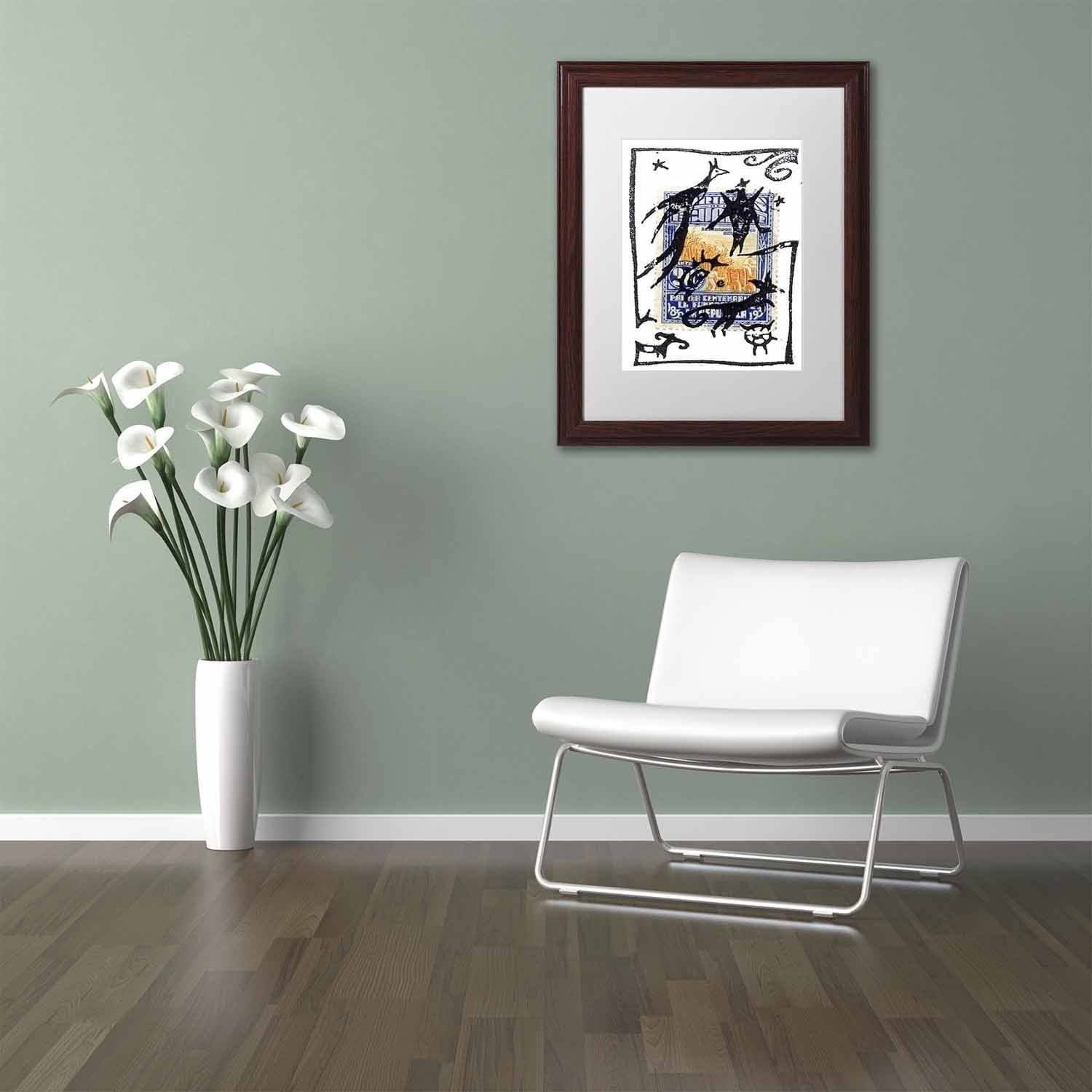 Trademark Fine Art 'Pelicos Stamp' Canvas Art by Nick Bantock, White Matte, Wood Frame