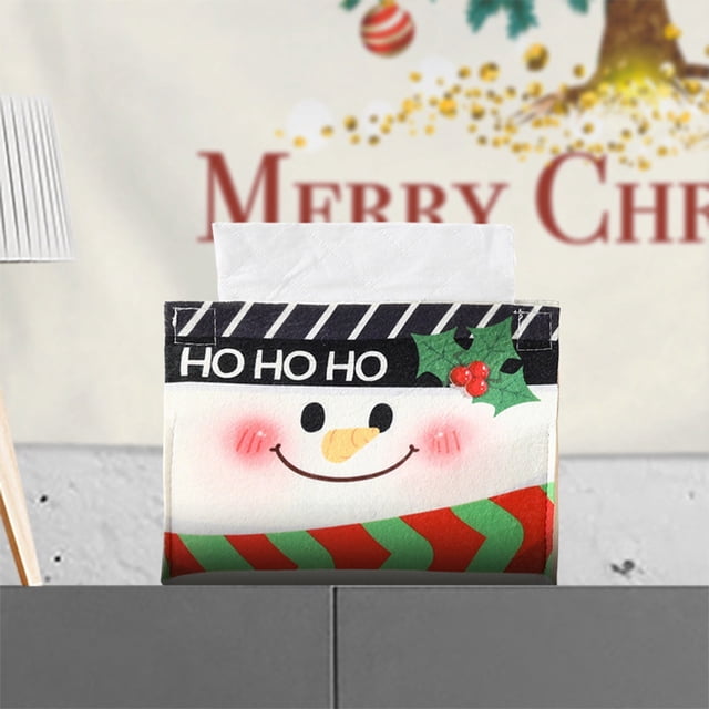 Christmas Tissue Box Cover | Non-Woven Fabric Decorative Case | Multicolor Cartoon Print | Soft Washable Waterproof | Holiday Decor for Home Office Car Kitchen