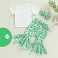 thumbnail image 4 of FhsagQ Girls Outfits Size 7/8 Girls Gradient Printed Suit Summer Short Sleeve T Shirt Striped Gradient Flare Pants Suit 2 Piece Set Girls Fall Outfits Size 6/7 Girls Outfits Size 7/8 Green 2-3 Years, 4 of 6