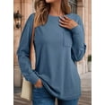 thumbnail image 4 of Womens Long Sleeve Tops Loose Fit Fall Cute Thick T Shirts Winter Cruise Outfits Trendy Clothes Blue M, 4 of 7