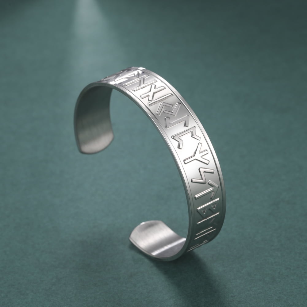 EUEAVAN Viking Norse Runes Bangle Stainless Steel Open Cuff Bracelet for Men Party Gift