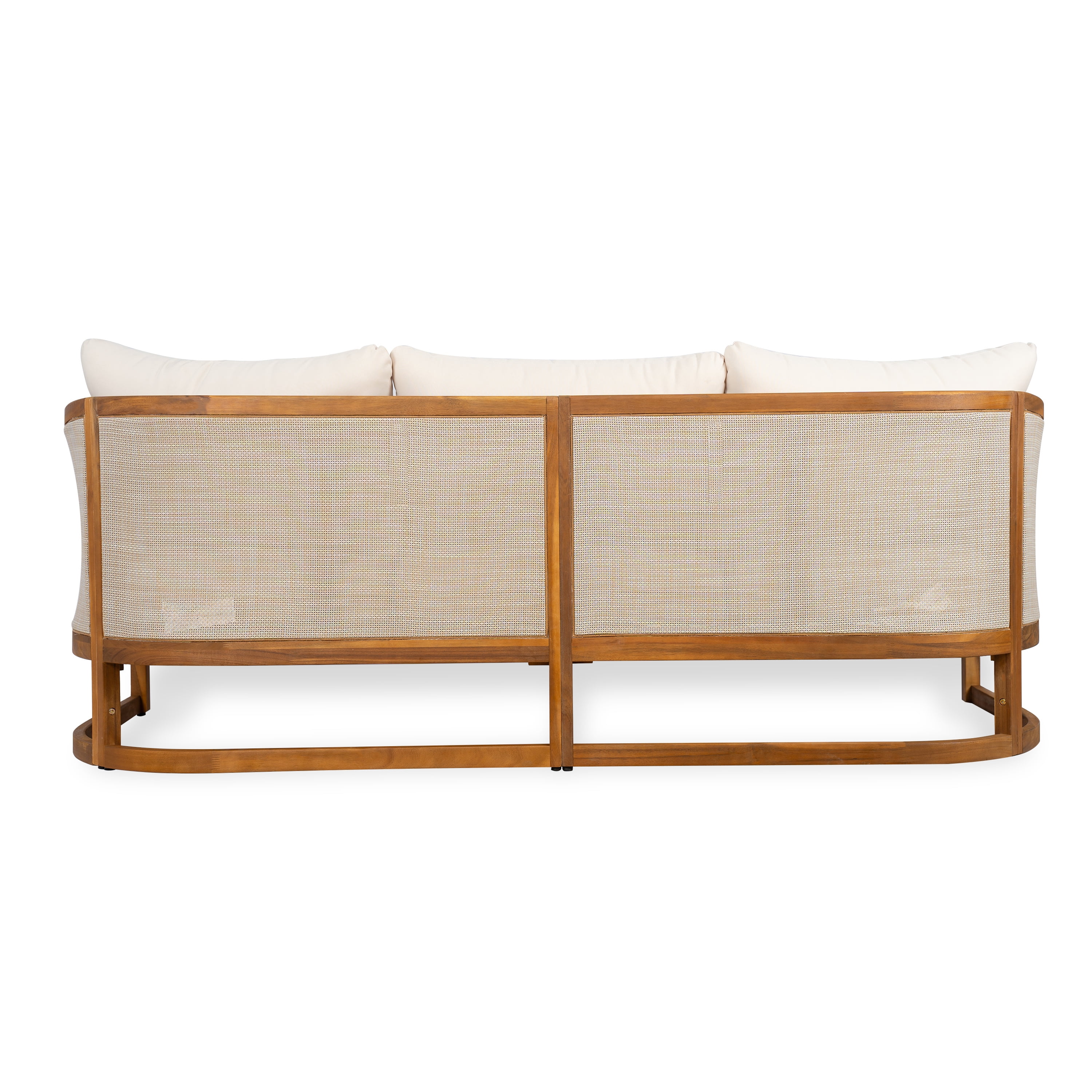 Euroco 3 Seater Outdoor Sofa Couch,Acacia Wood Patio Sofa Furniture with Cushions and Deep Seat for Garden Backyard Porch,Beige