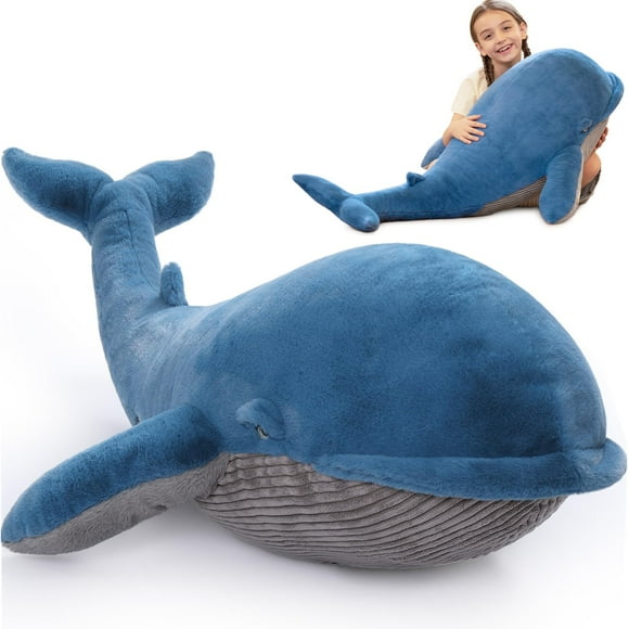Tezituor Baleine Géante en Peluche de 43,3 Pouces, Grande Baleine Bleue Réaliste en Peluche Jouets d'Océan Cadeau pour Noël Anniversaire, Baleine Douce en Peluche à Câliner 4 Pieds Pilule Corporelle
