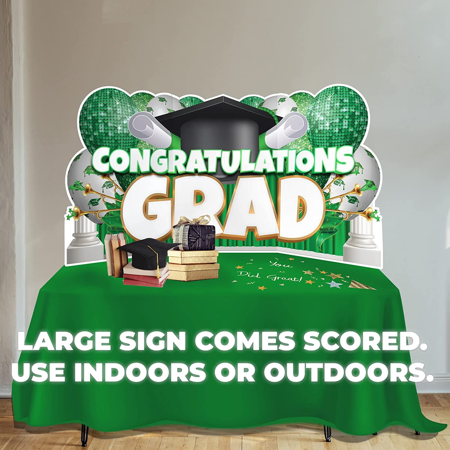 VictoryStore Oversized Green Congratulations Grad, Caps Off To You EZ Yard Card Set, 8 Pieces