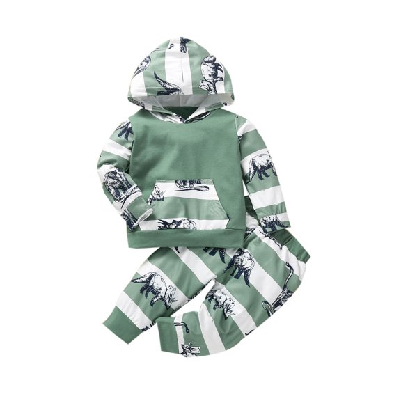 Toddler Baby Girl Sets 2 Piece Outfits Toddler Kids Baby Dinosaur Stripe Printed Hooded Sweater Printed Pants Suit For Every Holiday Legging Set 2