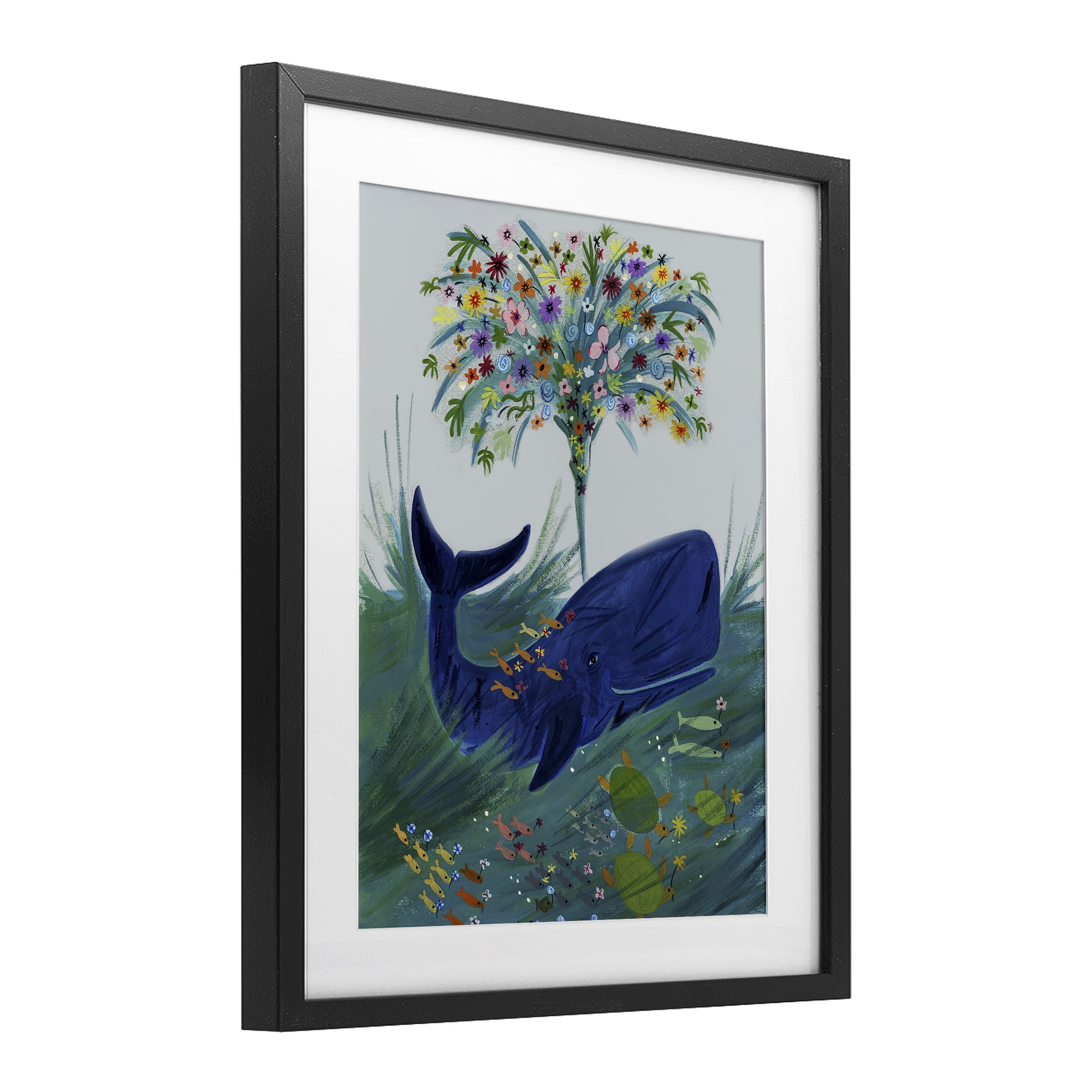Stupell Industries A Flowery Whale Black Framed Print Under Glass, design by Kay Widdowson