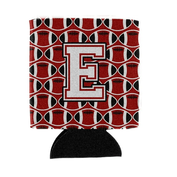 Carolines Treasures CJ1082-ECC Letter E Football Cardinal and White Can or Bottle Hugger  Can Hugger multicolor