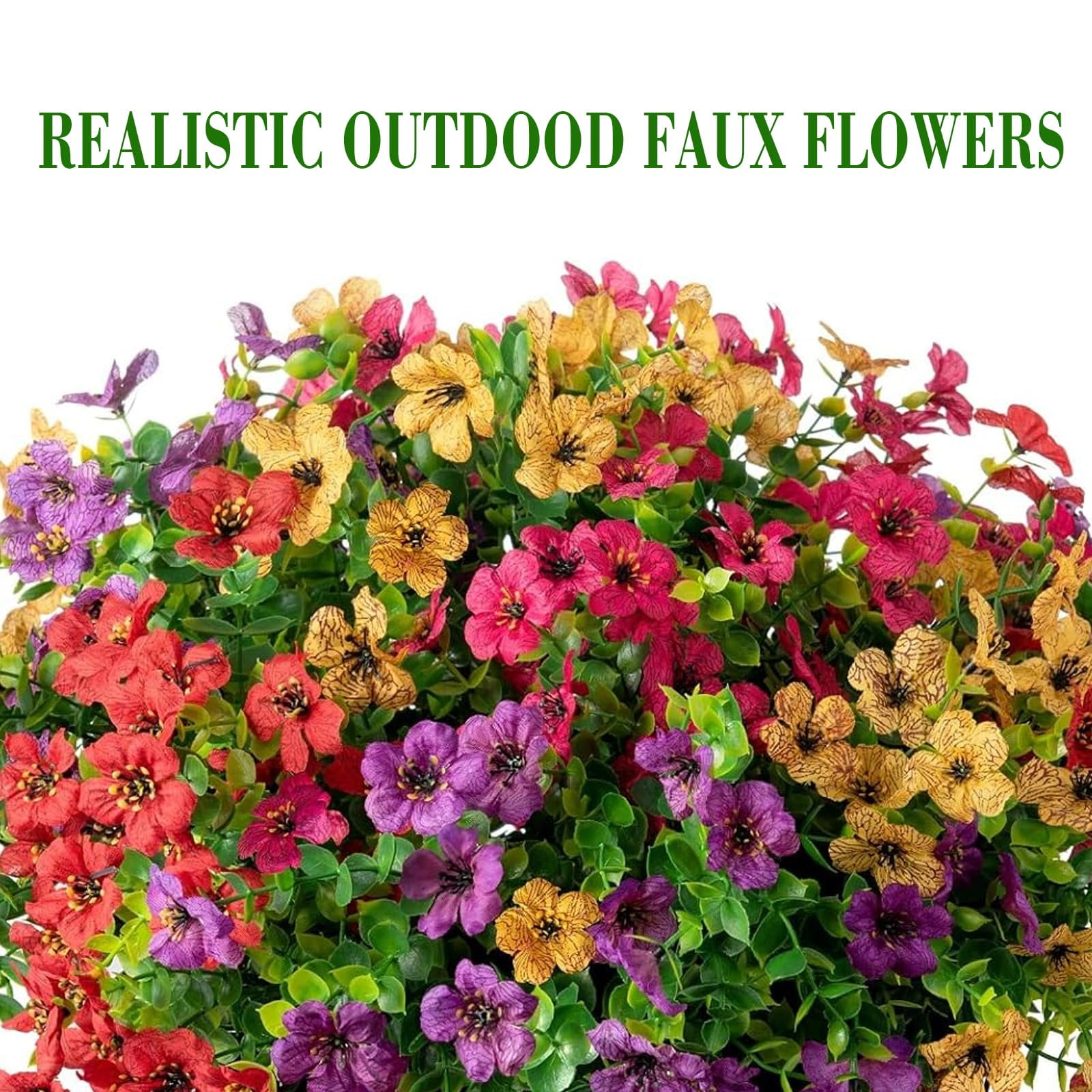 Lyacmy 24 Bundles Artificial Flowers for Outdoors, UV Resistant Fake Outdoor Flowers Plants for Outside Home Garden Porch Patio Yard Decor