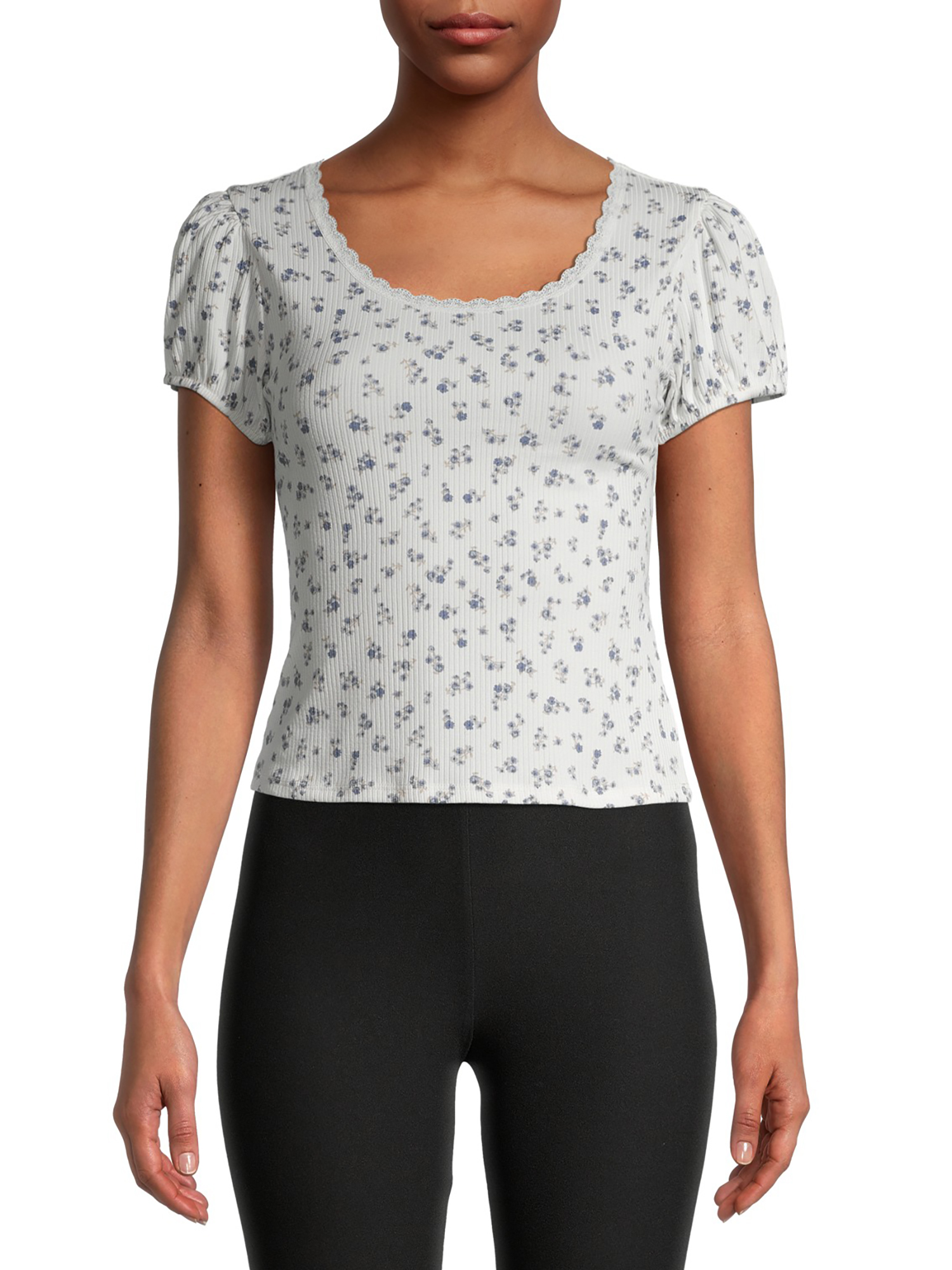 Wild Skye Wild Skye Juniors' Puff Sleeve TShirt with Lace Trim