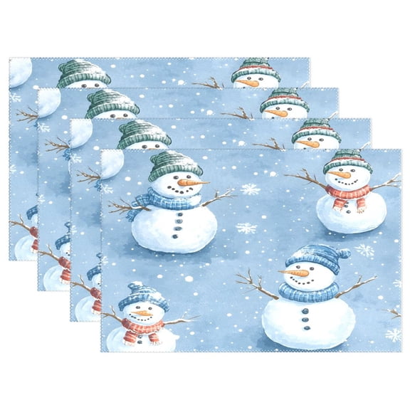 Ryvnso Placemats Set of 4 Snowman in Christmas Snowflakes Dining Mats Heat-Resistant Non-Slip Washable Table Mat