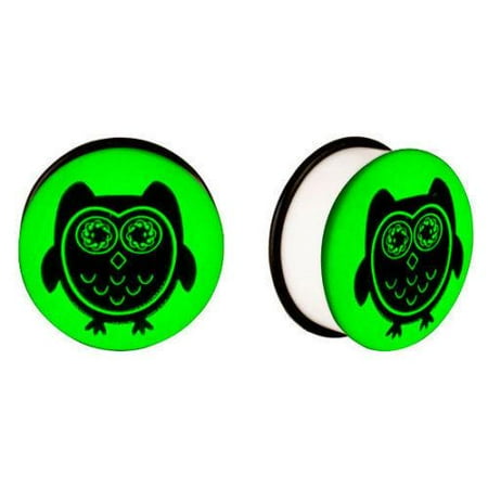 

Owl gauges double Flared Ear Plugs UV Glow in the dark Ear Plugs body jewelry