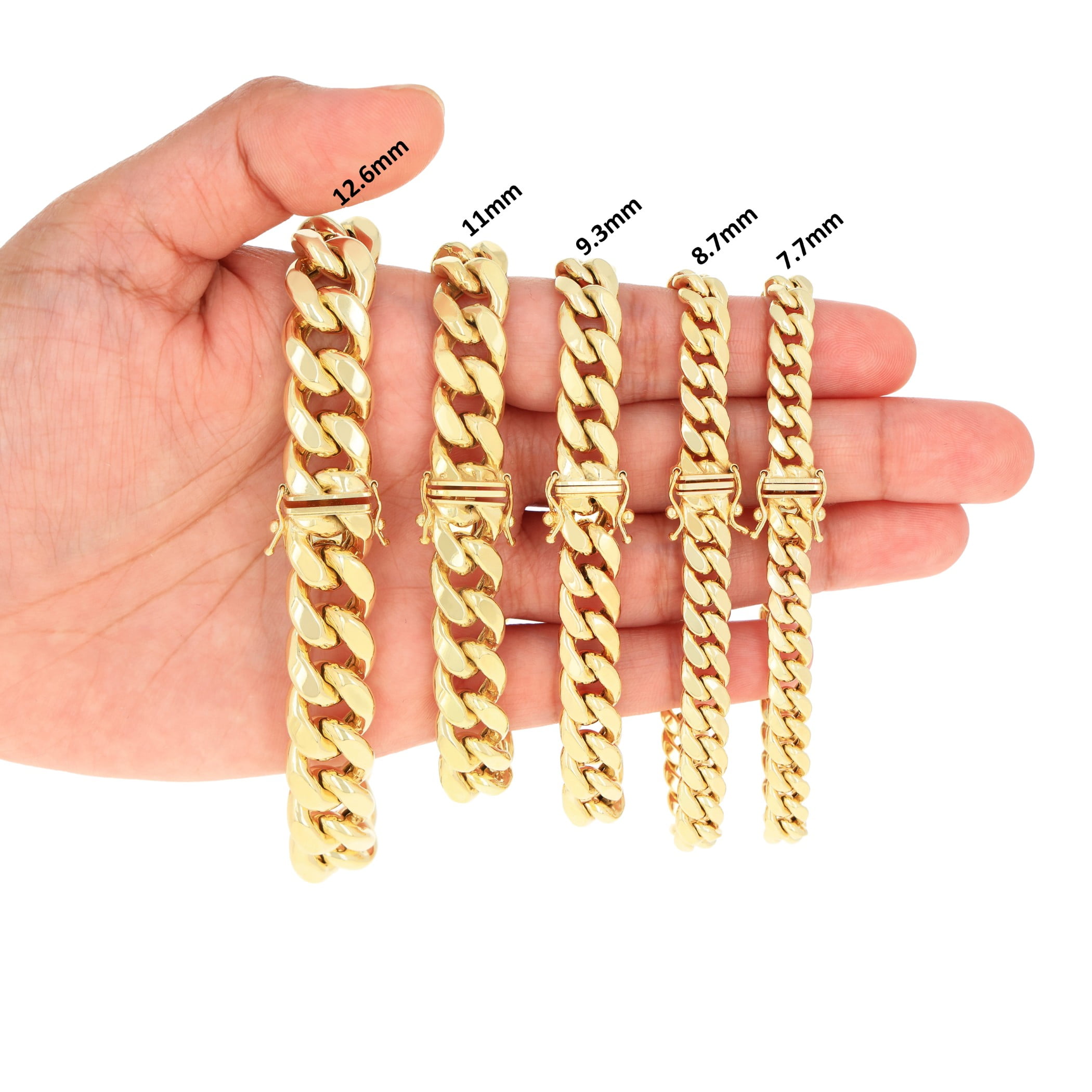 Nuragold 14K Real Yellow Gold Miami Cuban Lightweight Link Chain Bracelet 7"-9" (3mm-12.6mm) Italian Jewelry for Men & Women
