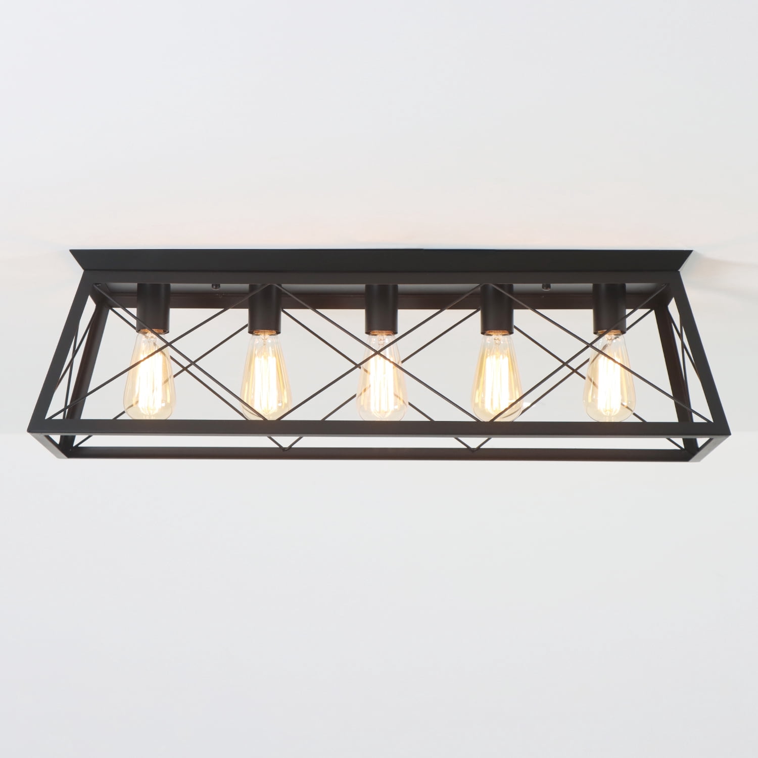 31.5 in. 5-Lights Black Farmhouse Rectangle Flush Mount Ceiling Light for Living Room Kitchen Island