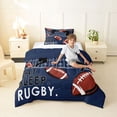 thumbnail image 2 of Castle Fairy Eat Sleep Football Twin Comforter Sets 2pcs, Rugby Court Bedding Set, Navy Brown,Navy Blue Reversible,1 Comforter and 1 Pillowcase, 2 of 6