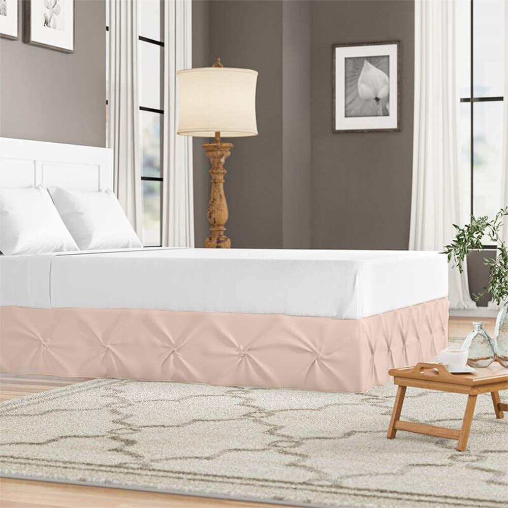 Luxury Pinch Pleated Bed Skirt 100% Egyptian Cotton 800 Thread Count 1-Piece Pintuck Bed Skirt 18" Inch Drop Length - Twin Size (39" x 75") Inch, Blush Solid