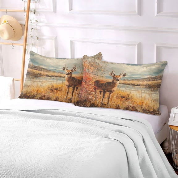 Pillow Case Plush Pillow Mule Deer Stand by Lake Case standard size/King size/Queen size Bed Pillow Pillowcases