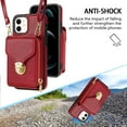 thumbnail image 2 of for iPhone 11 Case Wallet with Shoulder Strap for Women - Crossbody Lanyard,Zipper Pocket,Credit Card Holder,Shockproof - Metal Buckle Closure Premium PU Leather Case for iPhone 11, Red, 2 of 9