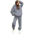 thumbnail image 1 of Conjunto de dos piezas de sudadera con capucha de color liso para mujer - Sudadera con capucha y pantalones con cintura elástica - S-XXL, 1 of 4