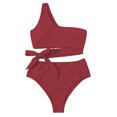 thumbnail image 1 of Traje de baño para Mujer, Talle Alto, Correa para un Solo Hombro, Transpirable, elástico, Simple, Elegante, Trajes de baño Divididos para Fiestas en la Playa, Rojo pardusco XL, 1 of 7