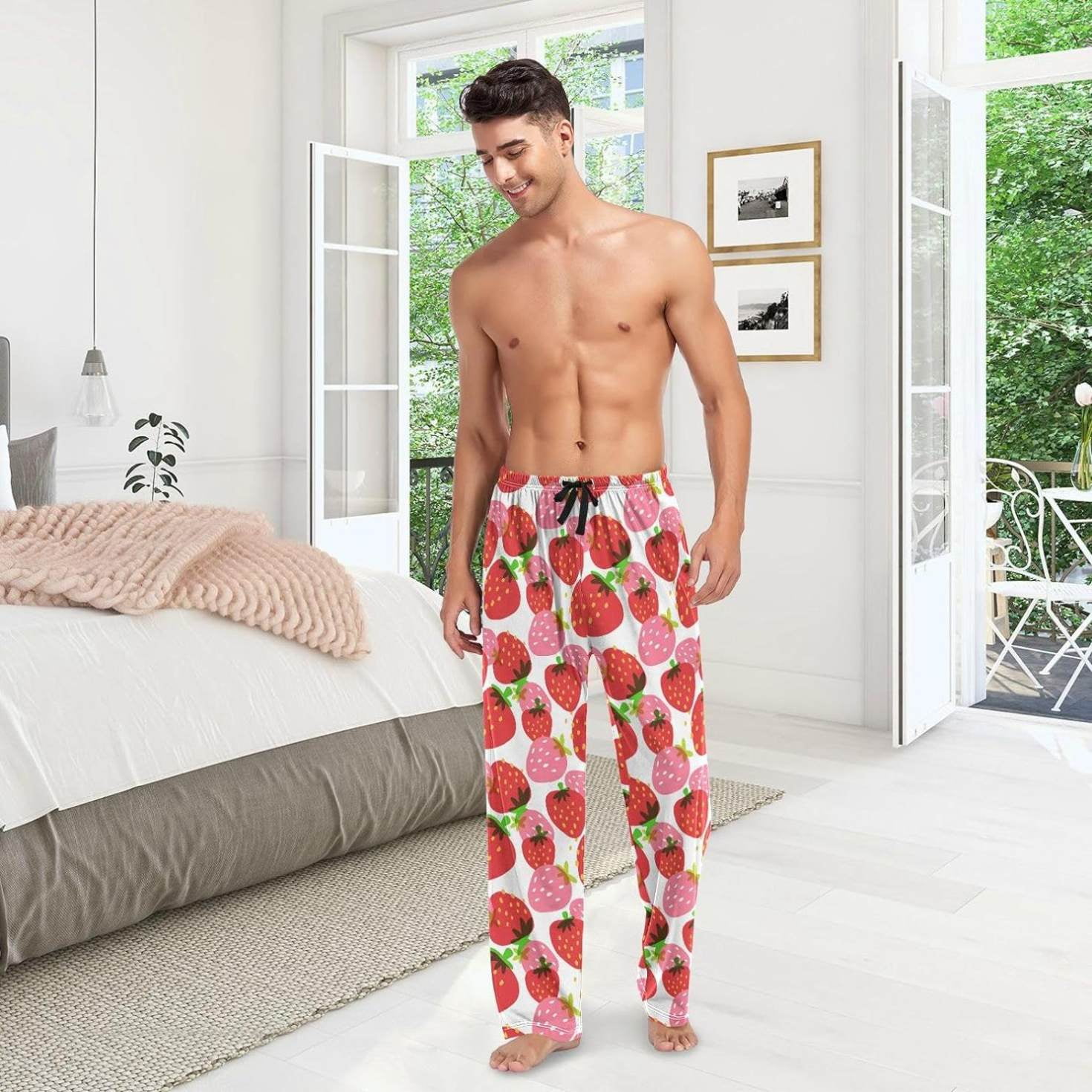 GZHJMY Strawberry Pajama Pants, Men's Drawstring Lounge