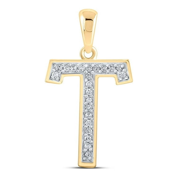 10kt Yellow Gold Womens Round Diamond Initial T Letter Pendant 1/20 Cttw