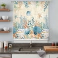 thumbnail image 4 of Teal Blue Coastal Sheer Curtains 45" Long, Summer Beach Starfish Shell Coral Nautical Retro Light Filering Curtains, Breathable Simi Curtain Privacy Drapes for Kitchen Bathroom Small Window Treatment, 4 of 9