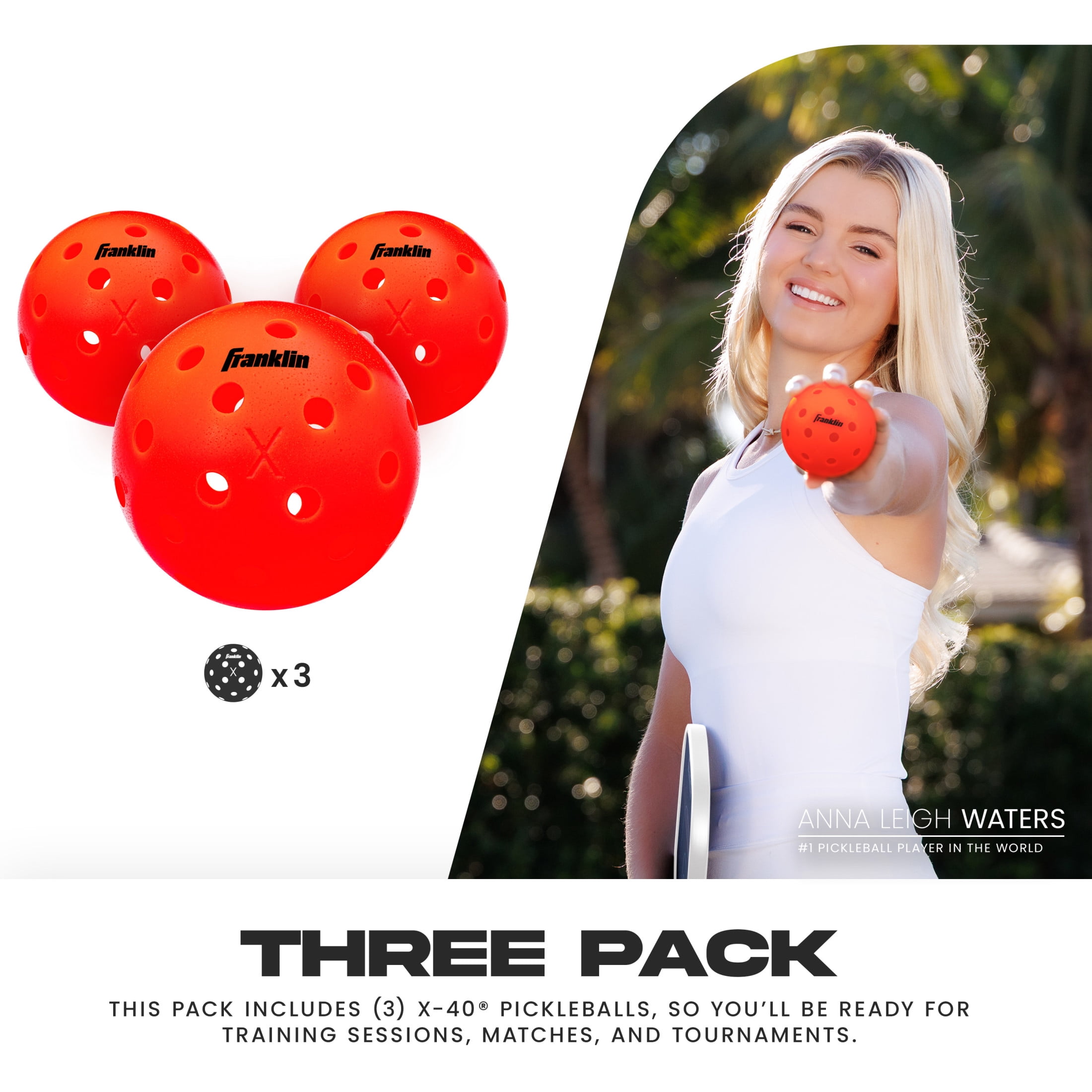 Franklin Sports X-40 Outdoor Pickleballs - Official Size - Ember - 3 Pack
