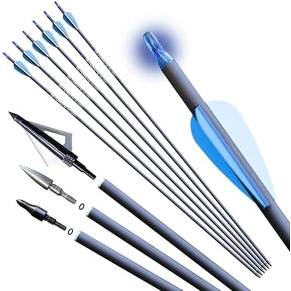 31 inch Hunting Arrows Pure Carbon Shaft  /-0.006 with 100 Grain Broadheads and 6.2mm Lighted Nocks,Spine 300/350/400/500 Archery Arrows for Compound Bow & Recurve Bows (Spine 300)$$Other