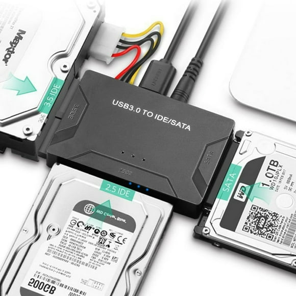 HLONK USB IDE Adapter USB 3.0 to SATA IDE Hard Drive Converter Combo for 2.5”/3.5” DE SATA SSD Hard Drives Disks with 12V 2A Power Adapter and USB 3.0 Cable for Laptops