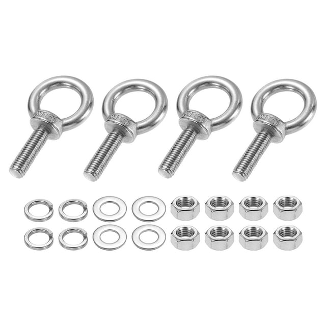 Uxcell M10 x 35mm Eye Bolt, 4Pcs 304 Stainless Steel Thread Lifting Ring Set, Silver