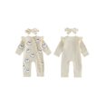 thumbnail image 2 of RUINIXCW Newborn Baby Girl Halloween Outfit Infant Baby Girl Fall Winter Clothes Waffled Romper Pumpkin Ghost Embroidery Ruffled Long Sleeve Zipper Jumpsuits Headband Set, 2 of 9