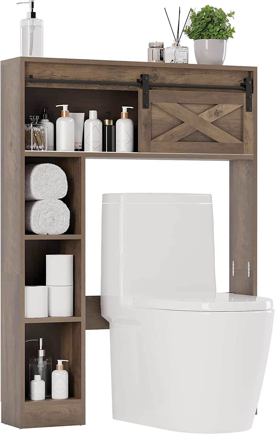 Kalrin Over The Toilet Storage Shelf, 4-Tier Wooden Bathroom Organizer  Adjustable Saver Space Rack with Toilet Paper Holder, White 