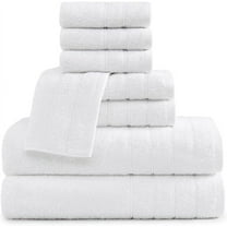 Casa Platino Bath Towel 8 Piece Set, 2 Large Bath Towels 30x60 Inch, 2 Hand Towels & 4 Washcloths, 100% Cotton Highly Absorbent Bathroom Towels - White