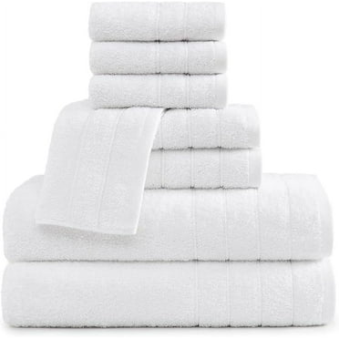 Casa Platino Bath Towel 8 Piece Set, 2 Large Bath Towels 30x60 Inch, 2 Hand Towels & 4 Washcloths, 100% Cotton Highly Absorbent Bathroom Towels - White